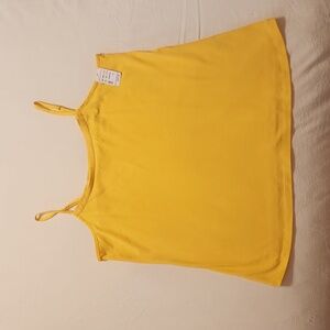 Yellow spaghetti strap camisole tank top women's size xl ribbon trim adjustable